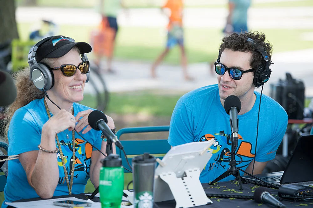 Maggie Clennon Reberg and David Polk hosting a live WFMT Beach Party broadcast from Chicago’s lakefront